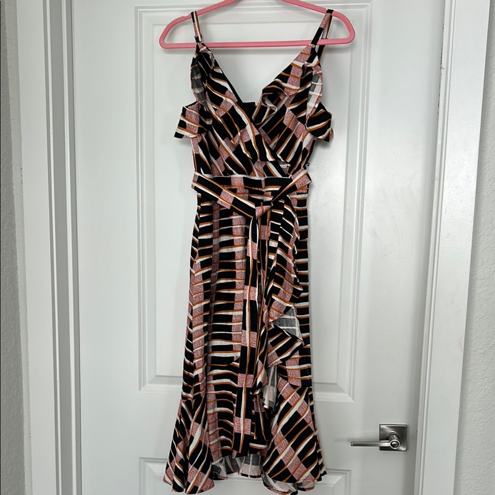 Ann Taylor Black and Tan Ruffled High Low Sundress